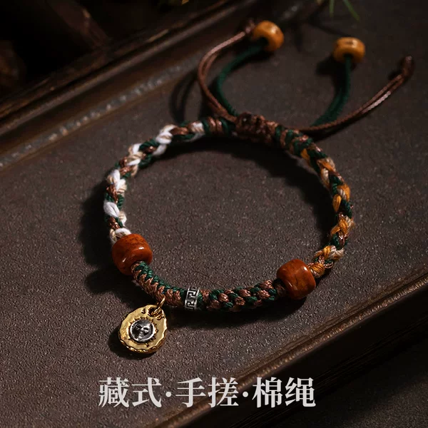Xizang pure hand-woven rope hand rope national tide leather rope ethnic style colorful rope text play bracelet for lovers adjustable