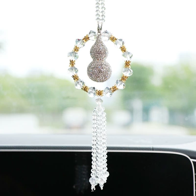 2026 New Model Diamond-Encrusted Gourd Car Hanging Ornament, High-End Light Luxury, Safe Journey Car Rearview Mirror Pendant for Women (Car hanging) - gold-edge-crystal-diamond-gourd