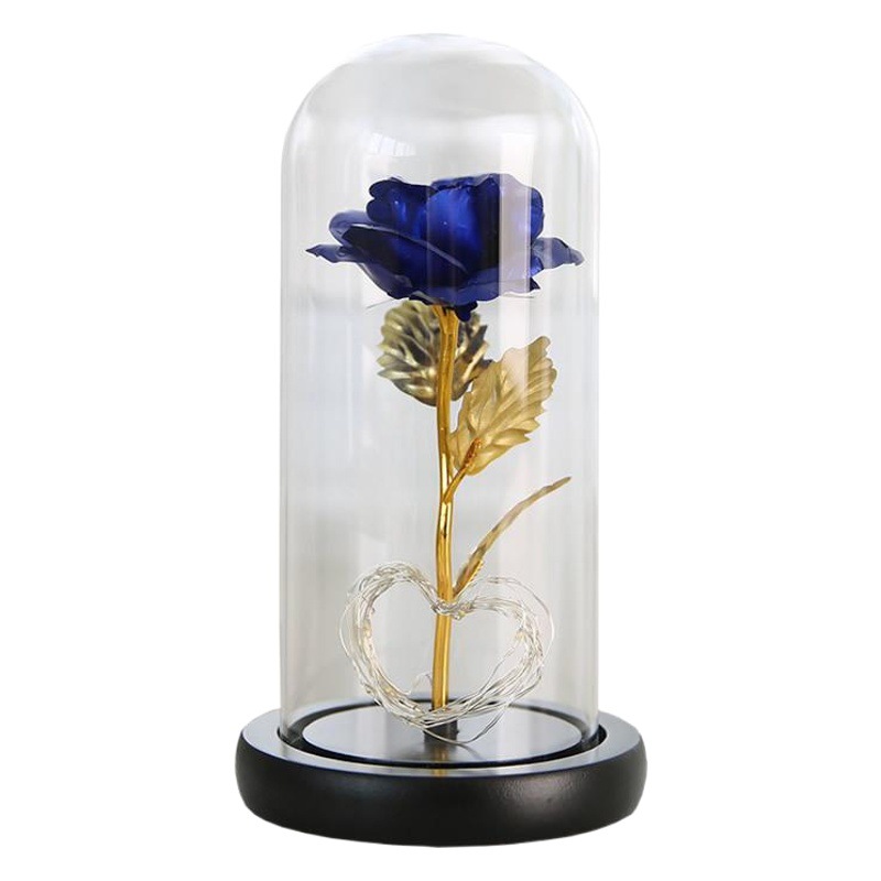 Flor eterna cubierta de vidrio lámina de oro rosa decoración regalo del Día de San Valentín regalo de Navidad LED de alambre de cobre pantalla