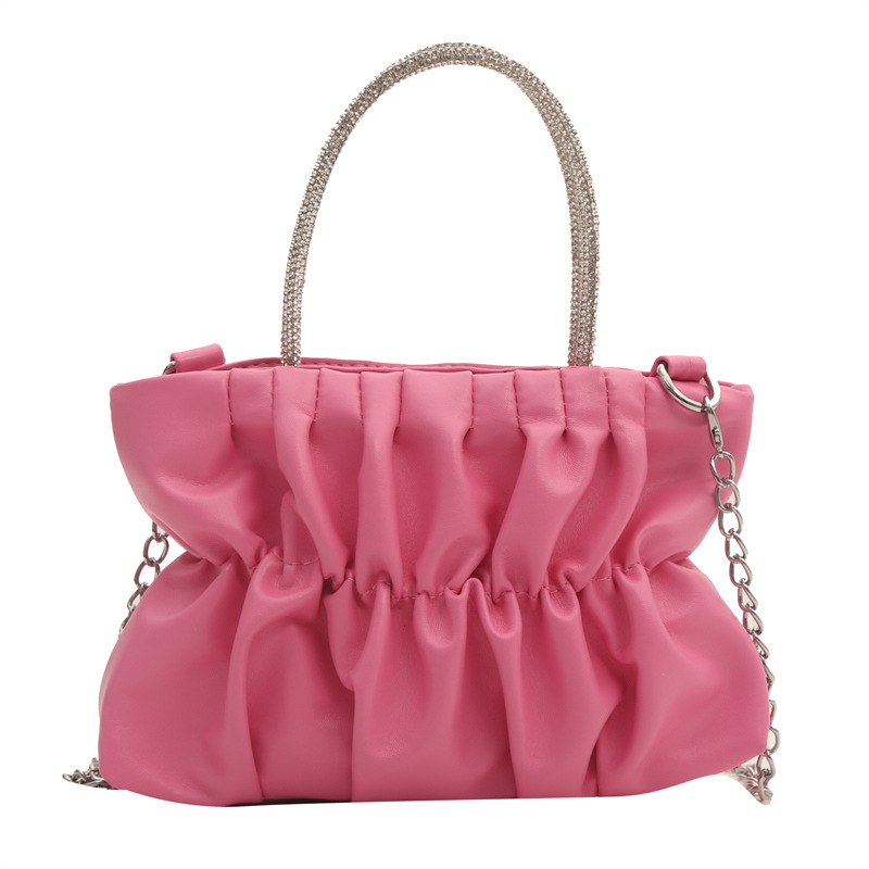 2024 primavera nuevo estilo suave moda plisada cadena bolsa pequeña color caramelo ins bandolera bolso cuadrado pequeño