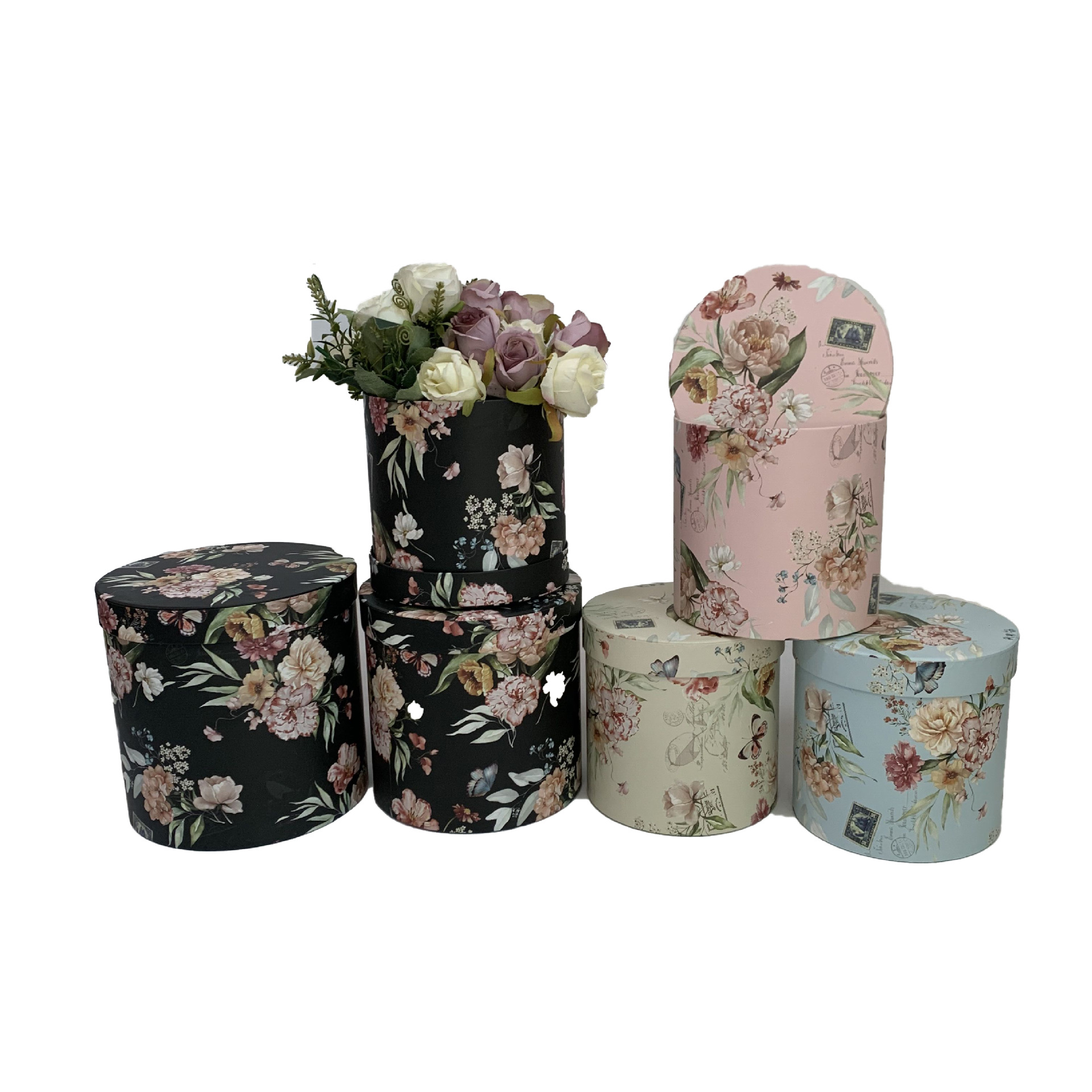 奥力派  欧式田园风 圆形 套三抱抱桶 鲜花礼盒 花盒 圆桶盒 礼品