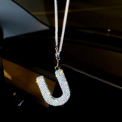 Car hanging | Clay Rhinestone Car Rearview Mirror - pendant-diamond-letter-u