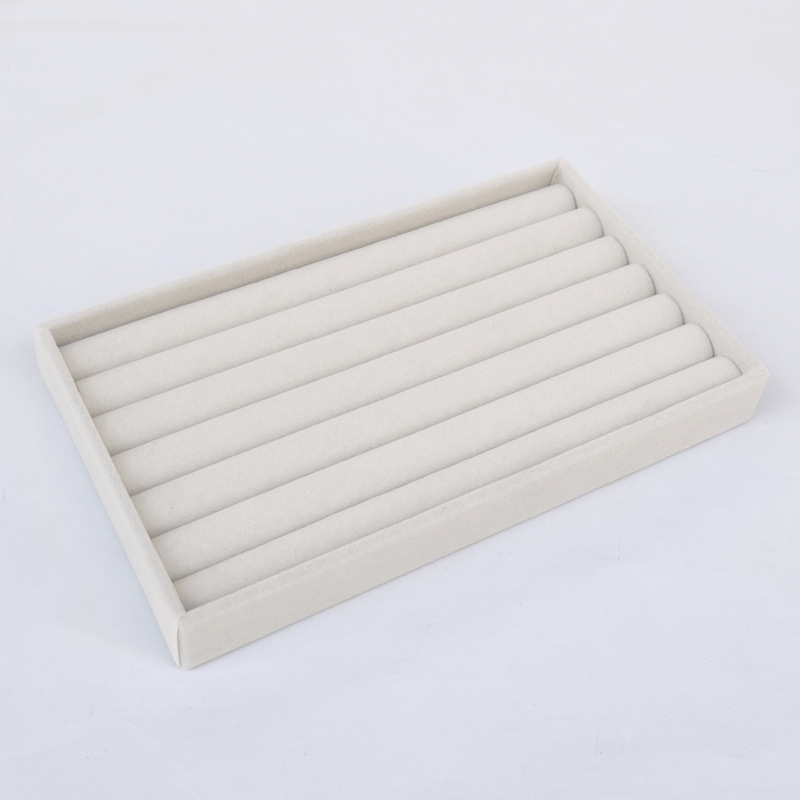 Beige caja de la joyería anillo de franela pendientes placa vacía joyería display rack joyería caja de almacenamiento bandeja al por mayor