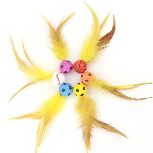 Pet Ball Pet Toy Ball Elastic Cat Teaser Feathers Solid Elastic Ball Cat Toy