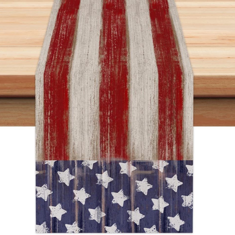 Transfronterizo 2024 Amazon nuevo día independiente pentáculo lino tabla bandera tabla de comedor tabla de té tabla de bandera