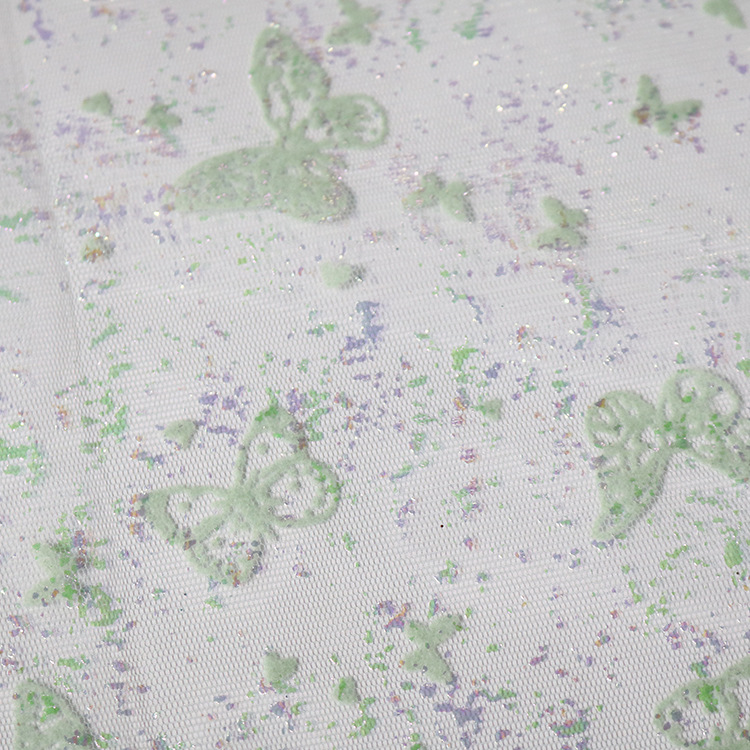 Nuevo tipo de tela de malla mariposa fantasía estampado tela de flojo primavera y verano vestido de tela de ropa infantil