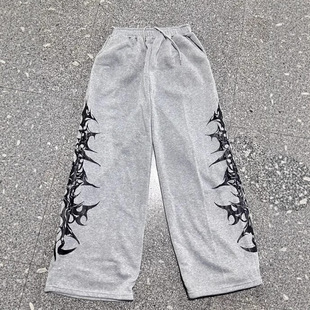 Cross-Border 2025 Spring and Autumn New Style Personalized High Street Men's and Women's Wide-Leg Trousers with Side Print Casual Sweatpants