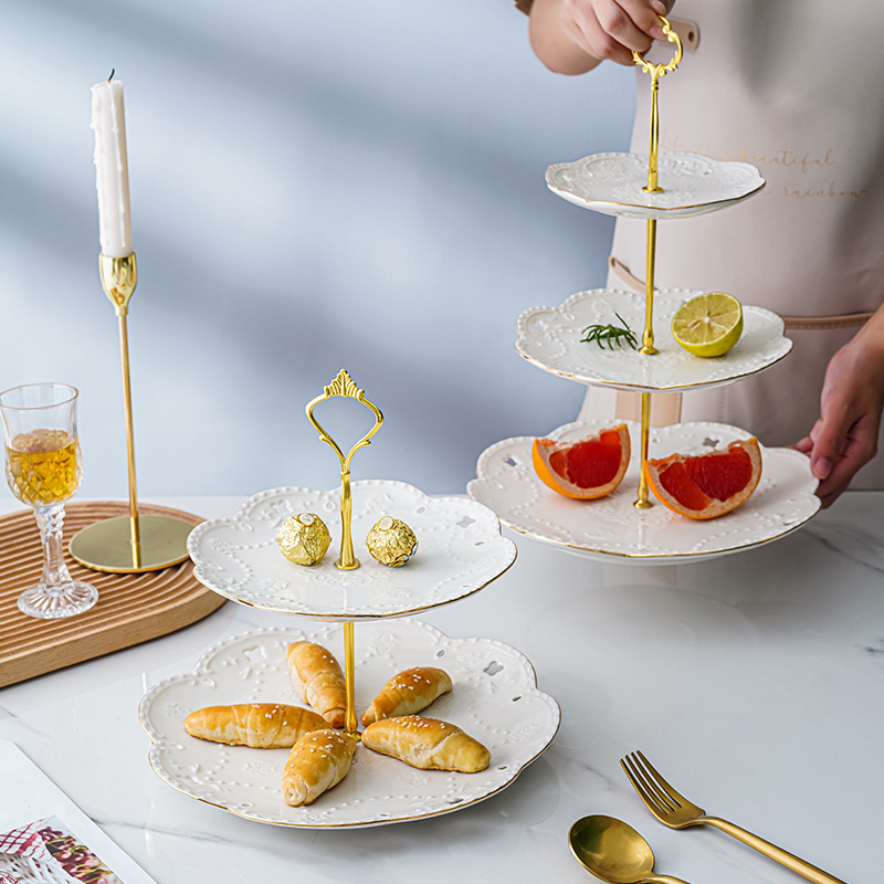 Luz de lujo cerámica de doble capa plato de aperitivos hogar sala de estar mesa de café pastel mesa de postre merienda creativa fruta seca plato de decoración de frutas