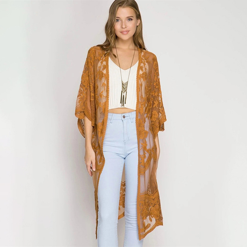 Polyester, Lace Fabric Type Long Top Length Collarless Neckline Solid Color Pattern Women's Casual Solid Color Cover Ups