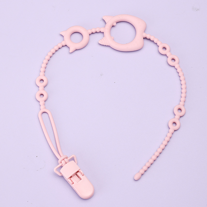 Suministro directo de fábrica de chupetes para bebés y niños pequeños Hebilla de cadena de silicona Clip de cadena de chupete Cadena anti-caída de silicona para bebés