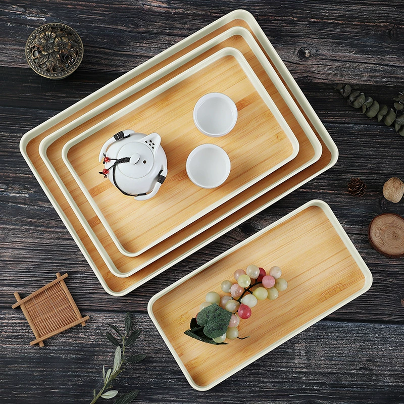 希尔 Bamboo pattern Japanese kitchen tea tray rectangular household living room put tea cup wood grain melamine tea tray cup drag tray