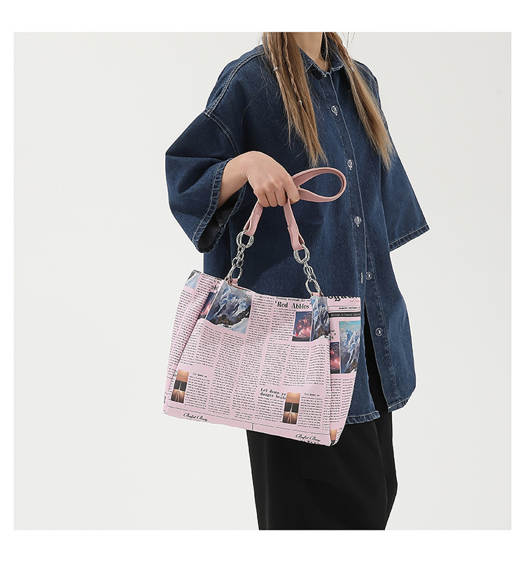 Women's Large Pu Leather Newspaper Streetwear Square Zipper Shopping Bags display picture 11