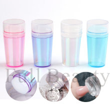 跨境新款美甲印章 3cm镭射硅胶头带盖配刮板四色法式指甲印花工具