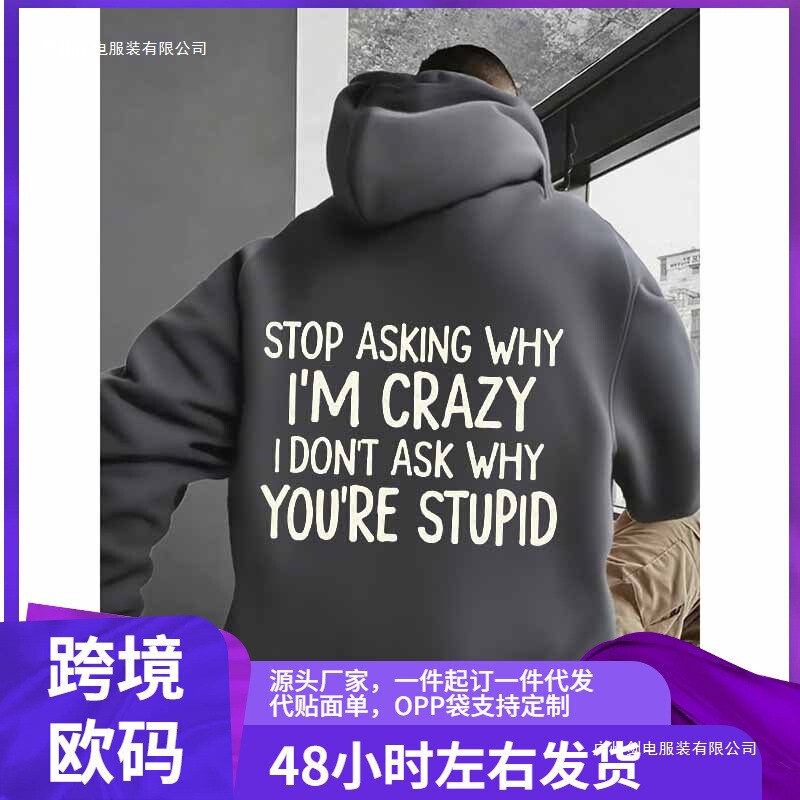 European Size Export Hooded Sweatshirt Temuwish Amazon Hot Style Personalized Slogan Style