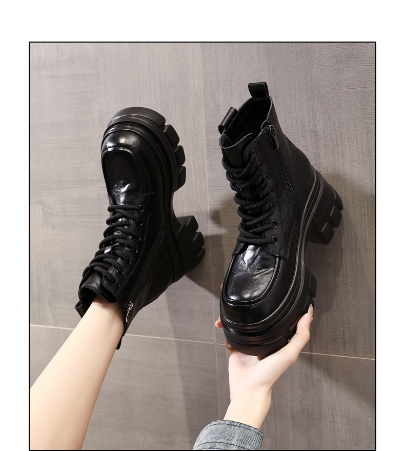 Boot nữ đế dày nâng chiều cao phong cách Anh cổ điển mùa thu đông — Lớp lót nhung đen chi tiết 11