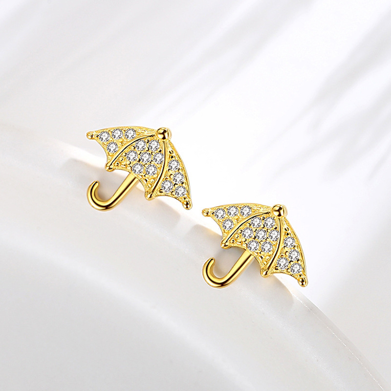 Creativo pequeño paraguas aretes niñas plata esterlina s925 estilo coreano diseño sentido japonés y estilo coreano completo diamante mini pendientes