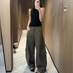 美式阔腿工装牛仔裤女秋冬牛仔阔腿裤女小个子裤子女高腰显瘦女款