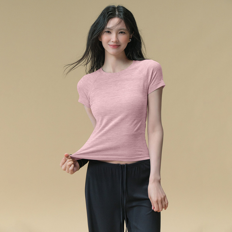 裸感舒适透气瑜伽服短袖女夏季跑步训练运动T恤普拉提健身上衣|undefined
