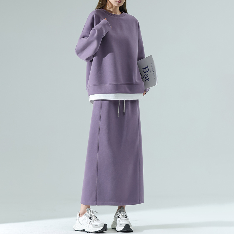 New Casual Sports Suit for Women, Spring and Autumn New Fake Two-Piece Sweatshirt, Straight Skirt, Korean Style for Women, Age Reduction