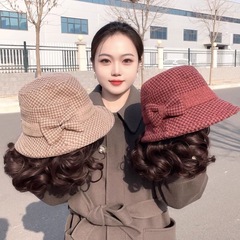 冬季帽子假发一体渔夫帽中老年妈妈短卷发时尚百搭保暖礼帽子假发
