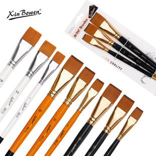 Customized Wooden Oil Paint Brush Board Brush 3 Nylon Hair Brush Set Short Pole Art Tool Painting Brush Wholesale