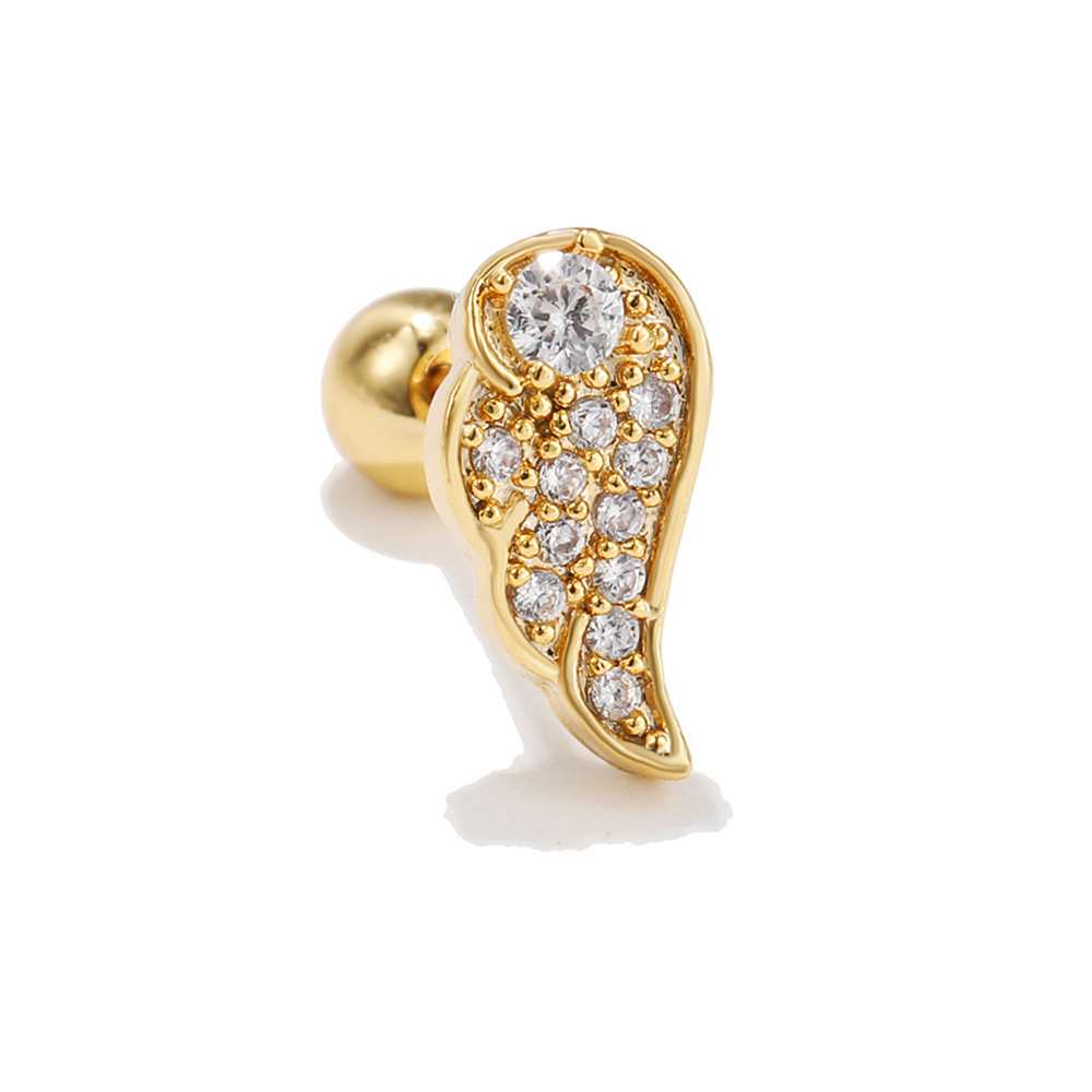 Eardrops Bone Nail Stainless Steel Rod Piercing Twist Ball Ear Stud Angel Wings Moon stud Earring