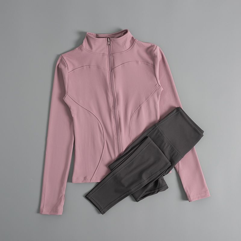 Vertical collar fitness suit women's autumn and winter professional morning running sports suit yoga suit autumn and winter 2024 new outdoor riding