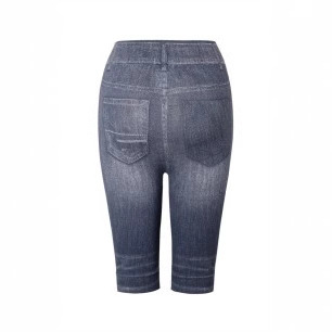 Elegant and Sleek Tight-Fitting Fashion High-Waisted Elastic Denim-Like Leggings for Women, Can Be Worn Outside, Five-Finger Shorts