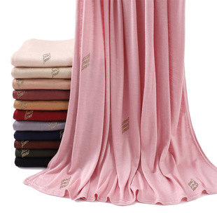 Cross-border new elastic pure color mercerized cotton gold small wave rhinestone Jersey shawl Malay closed toe scarf wholesale