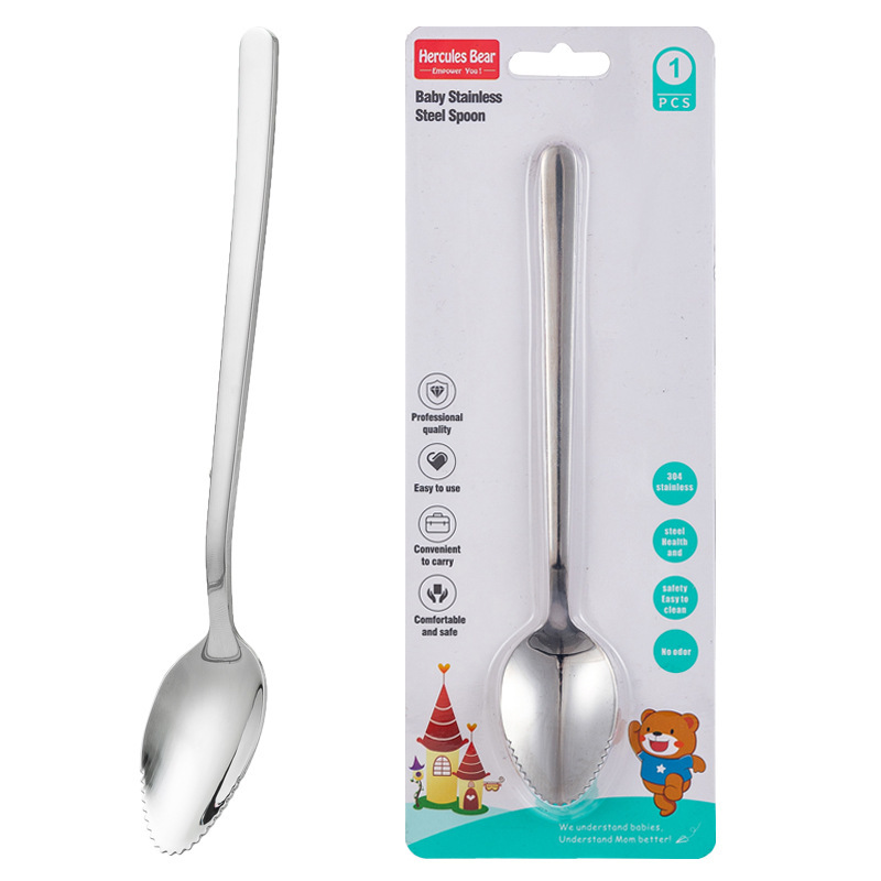 304 stainless steel scraping spoon children's tableware spoon fruit complementary spoon with serrated multi-use portable spoon