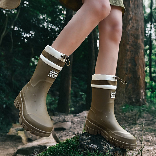Cross-border export Korean rain shoes women's adult mid-barrel waterproof shoes women's non-slip girdle elastic four-season universal rubber shoes