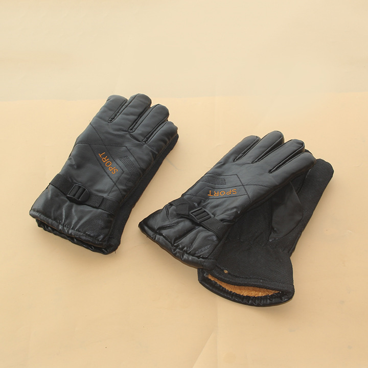 Black Non-slip Warm Gloves Wholesale Men's Winter Thickeneded Gloves Fleece-lined Memory Cloth Security Windshield Gloves