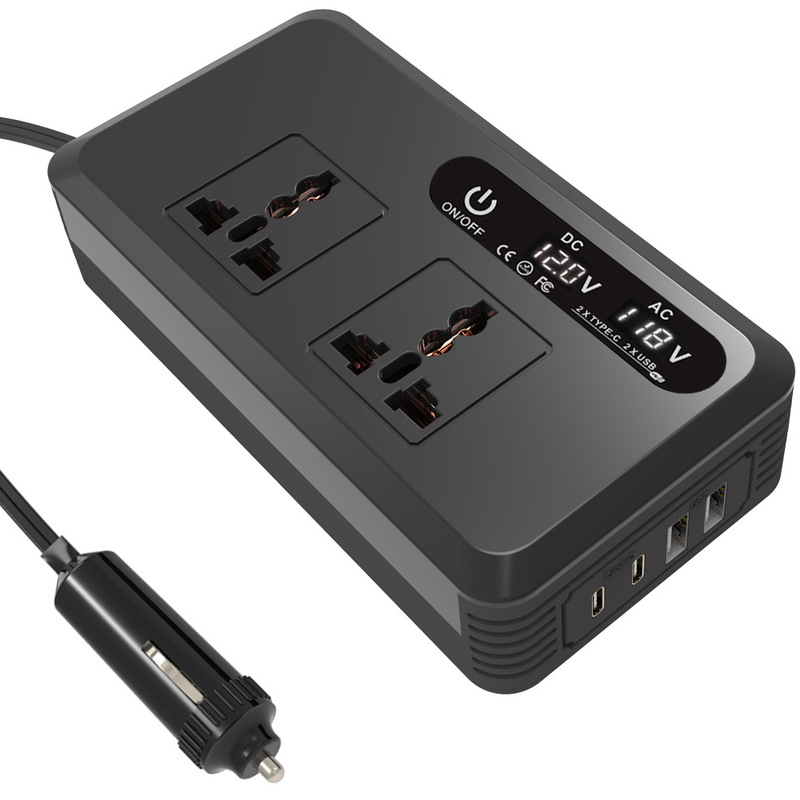 Hot-selling car inverter 200W12V to 220V/110V power converter with 4 charging ports with LED