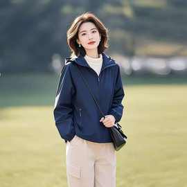 2025春秋新款设计感蓝色冲锋衣薄款外套女休闲百搭感夹克上衣