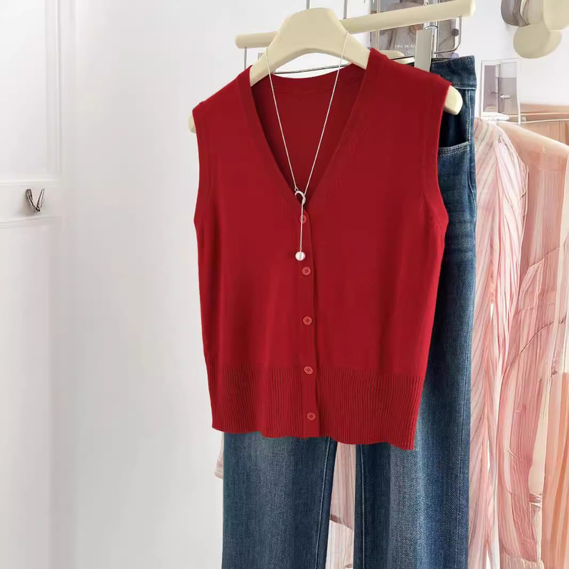 Real shot ~ white chili red v-neck sleeve knitted cardigan