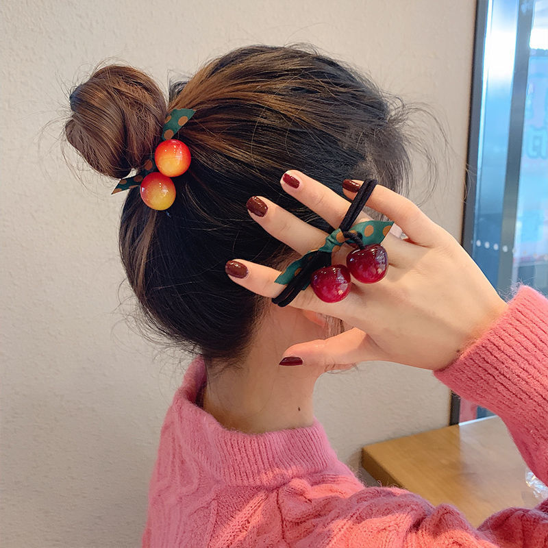 11g Weight Hair Tie Hair Accessories Type 1 Piece, 1 Set Quantity Casual, Daily Occasion Cherry Pattern All Seasons Season Women's Gender Sweet Style Sweet Women's Cherry Cloth Hair Tie 5