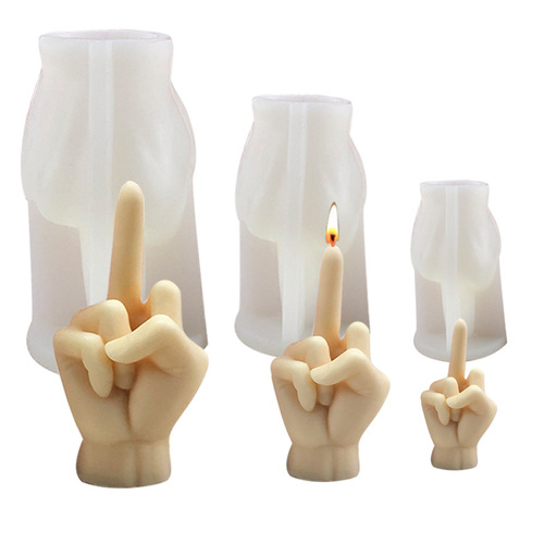 diy creative gesture middle finger aromatherapy candle silicone mold handmade plaster drip ornaments mineral stone mold