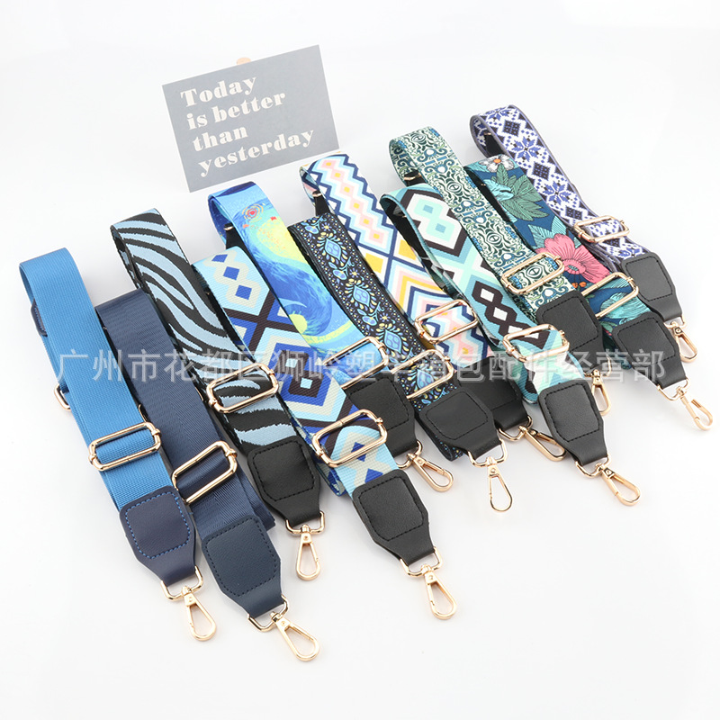 Hot-selling colorful bag with wide shoulder strap, 38mm, ethnic style jacquard crossbody bag accessories, bag strap with reduced weight and thickened strap.