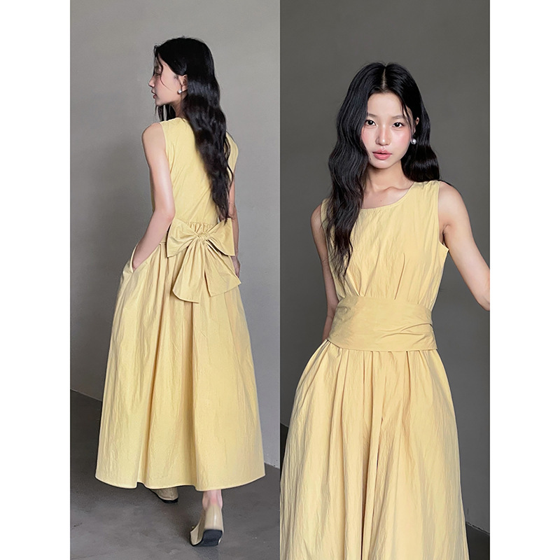 [Tea Break Whispers, Skirt with Large Tolerance] Geming Retro Vest Dress Women's Summer Mid-Length Skirt Dh4953F