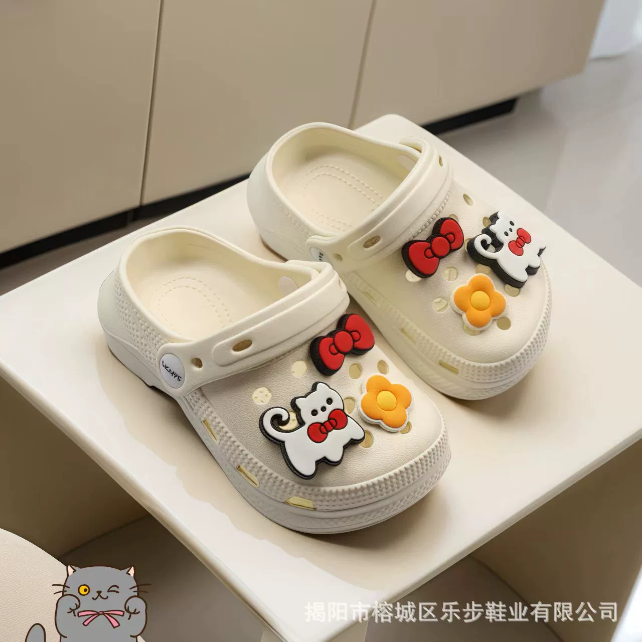 Детские домашние тапочки-сандалии с открытым носком, новые, с рисунком котенка, из ЭВА