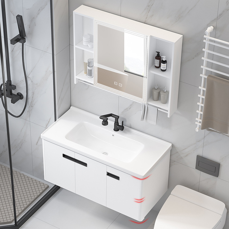 Curva pequeño lavabo de apartamento espacio de nido de abeja lavabo de aluminio gabinete de baño fabricante redondeado mesa de lavado cuenca integrada