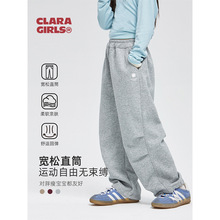 儿童美式运动卫裤2025秋冬新款女童潮牌休闲裤中大童阔腿束脚长裤