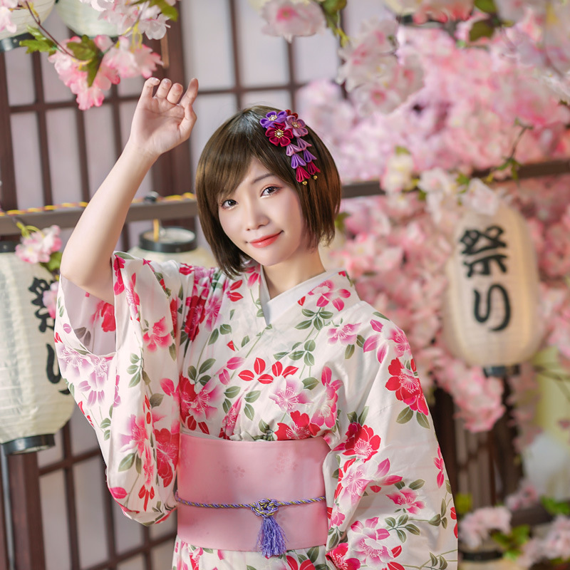 Special Sale Clearance Japanese Kimono Bathrobe Women's Modified Kimono Wear Pure Cotton Material Sakura Flower Kimono Suit