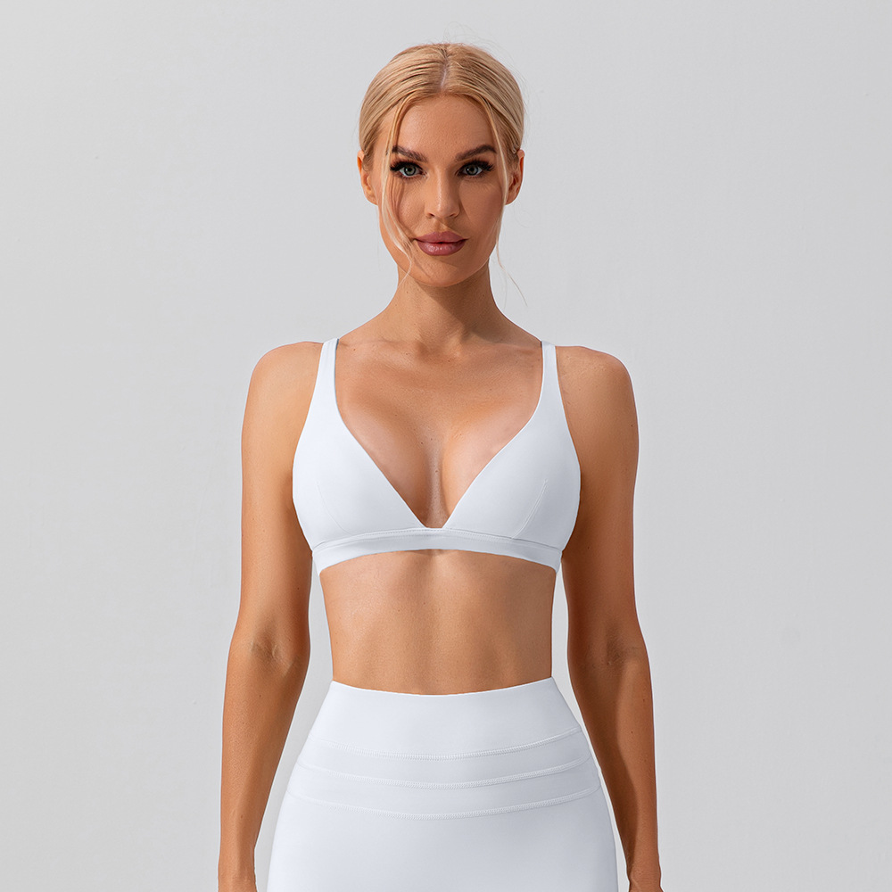 V profundo con cojín de pecho chaleco deportivo de taza triangular conjunto de entrenamiento de fitness al aire libre bra de yoga deportivo de alta elasticidad