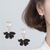 S925 Silver needle Retro black Drip Petal Earrings ins Pearl zircon Ear Studs Light extravagance temperament Earrings