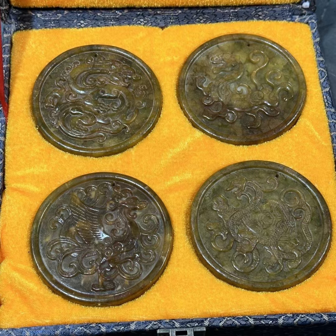 대량 도매 라이브 공급 골동품 골동품 공예품 XIUYU 조각 용, 봉황, 거북이 및 길조 짐승 장신구 세트 상자