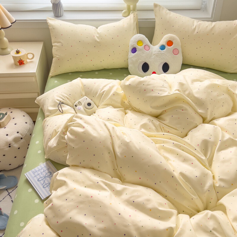 Class A Maternal and Infant Grade ins Fresh Cotton Sanding Four-piece Set Skin-friendly Bed Sheet Wash Cotton Quilt Cover Dormitory Three-piece Set