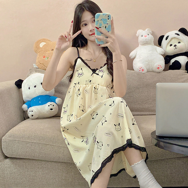2024 pijama de verano damas cojín de pecho vestido de cabina pijama de verano lindo dulce dibujos animados ropa para el hogar al por mayor