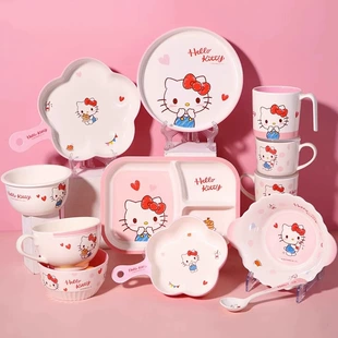Children's Tableware (Hello Kitty) Feeding Set — Cute Dinner Plate, Spoon & Glass, Multi-piece
