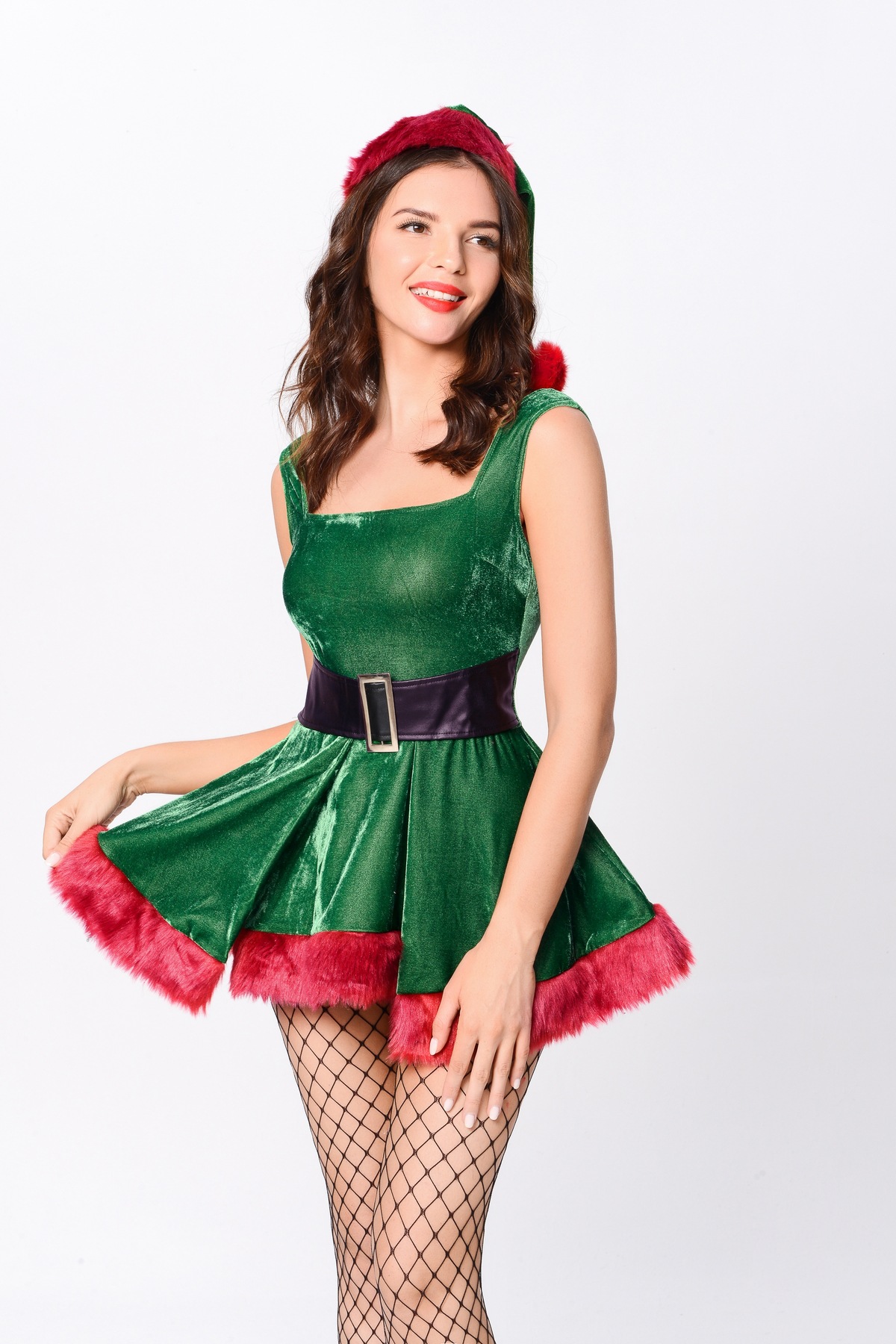 Kleidung für Frauen Erwachsene Set Kaninchen Mädchen COS Grün Weihnachten Leistung Kleid Sexy Uniform_voghion.com